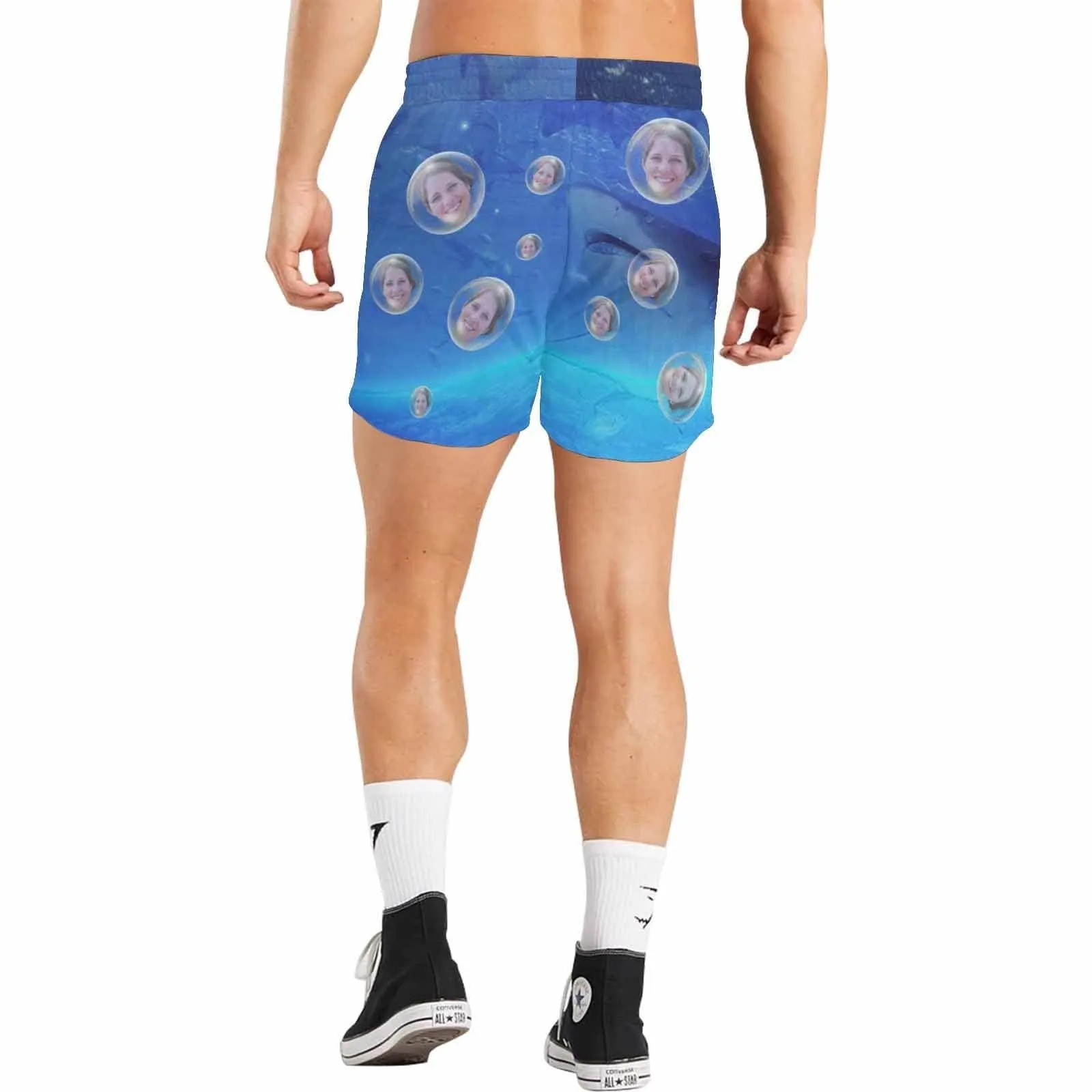 Swim Trunks with Face on Them Custom Girlfriend's Face Shark Bubbles Men's Quick Dry Swim Shorts