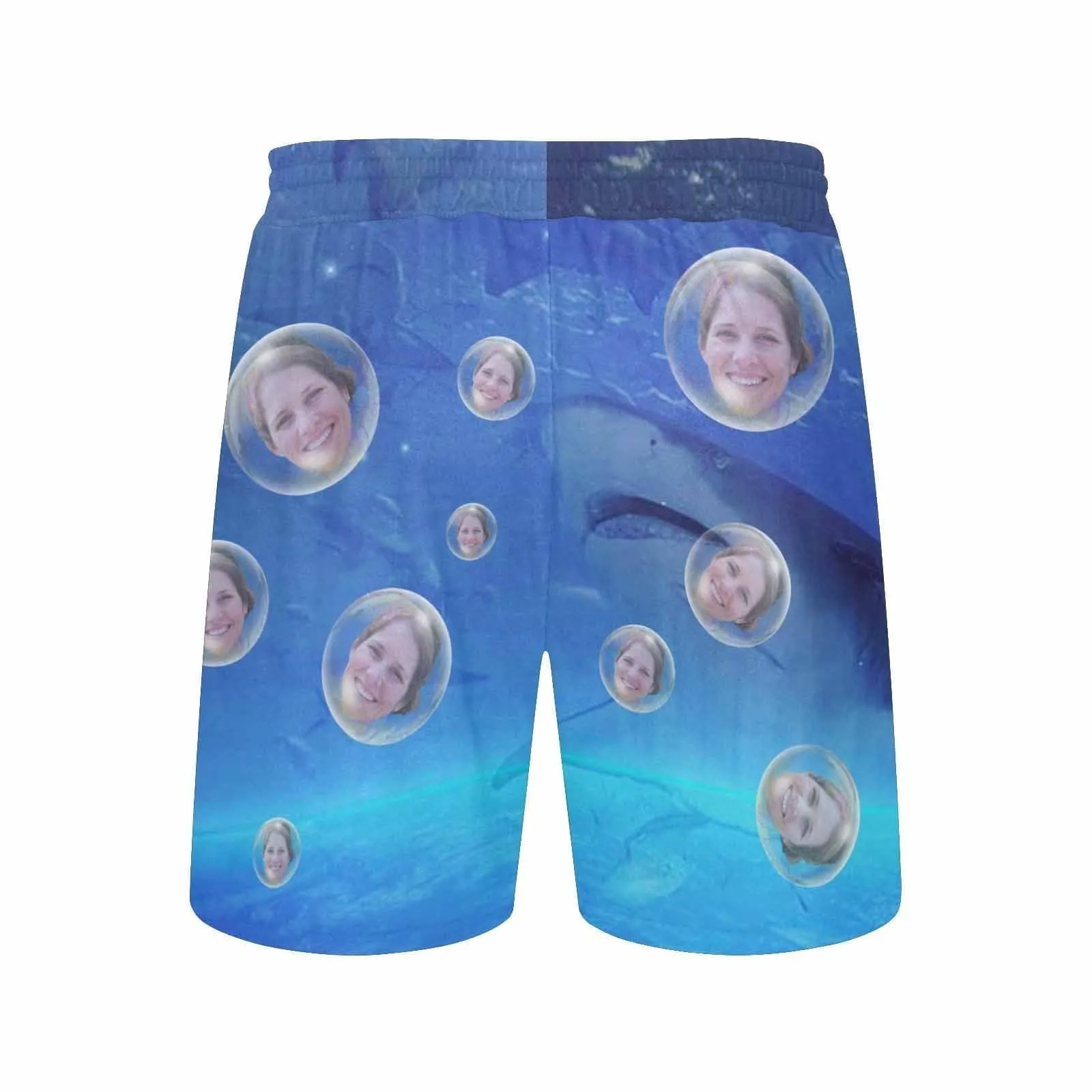 Swim Trunks with Face on Them Custom Girlfriend's Face Shark Bubbles Men's Quick Dry Swim Shorts