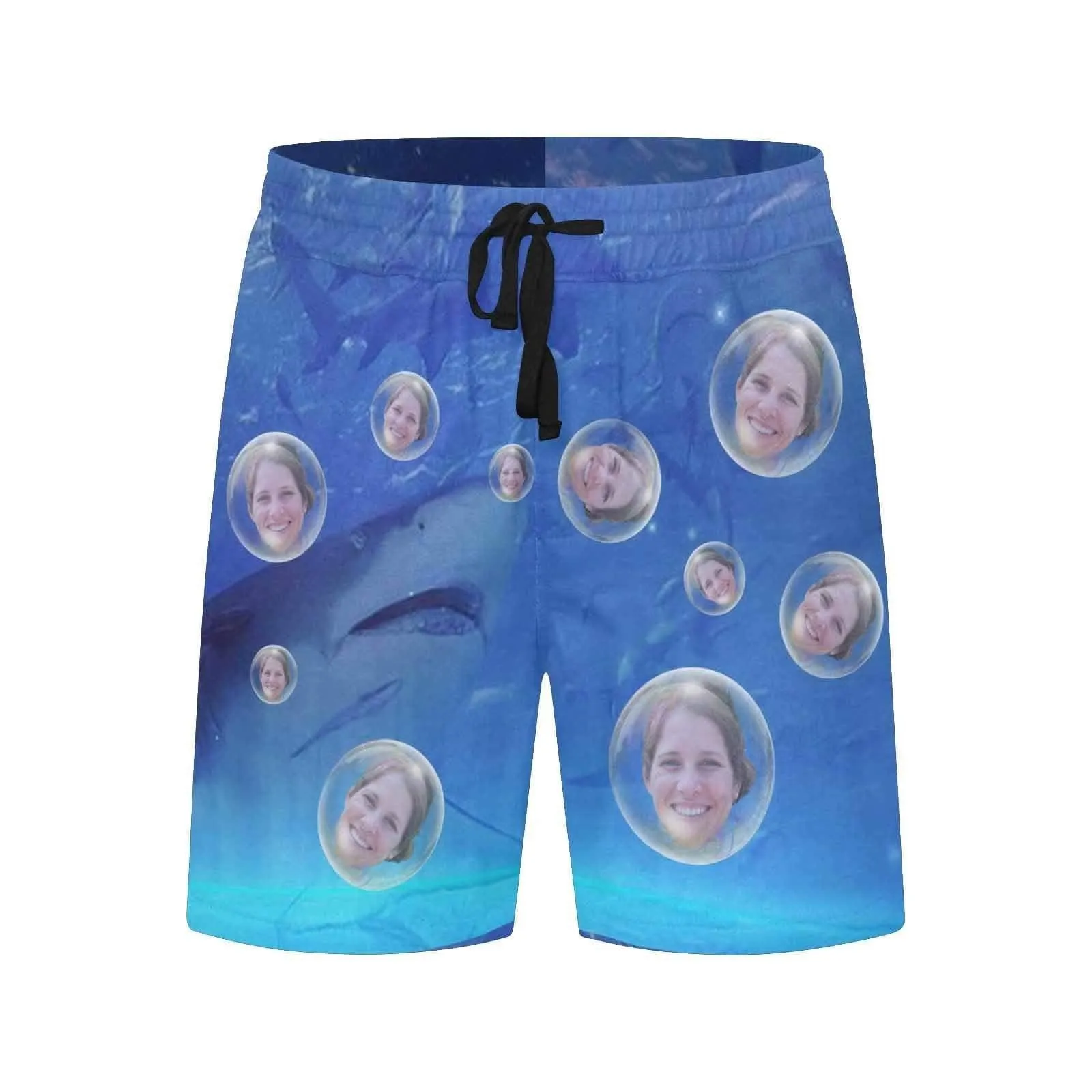 Swim Trunks with Face on Them Custom Girlfriend's Face Shark Bubbles Men's Quick Dry Swim Shorts