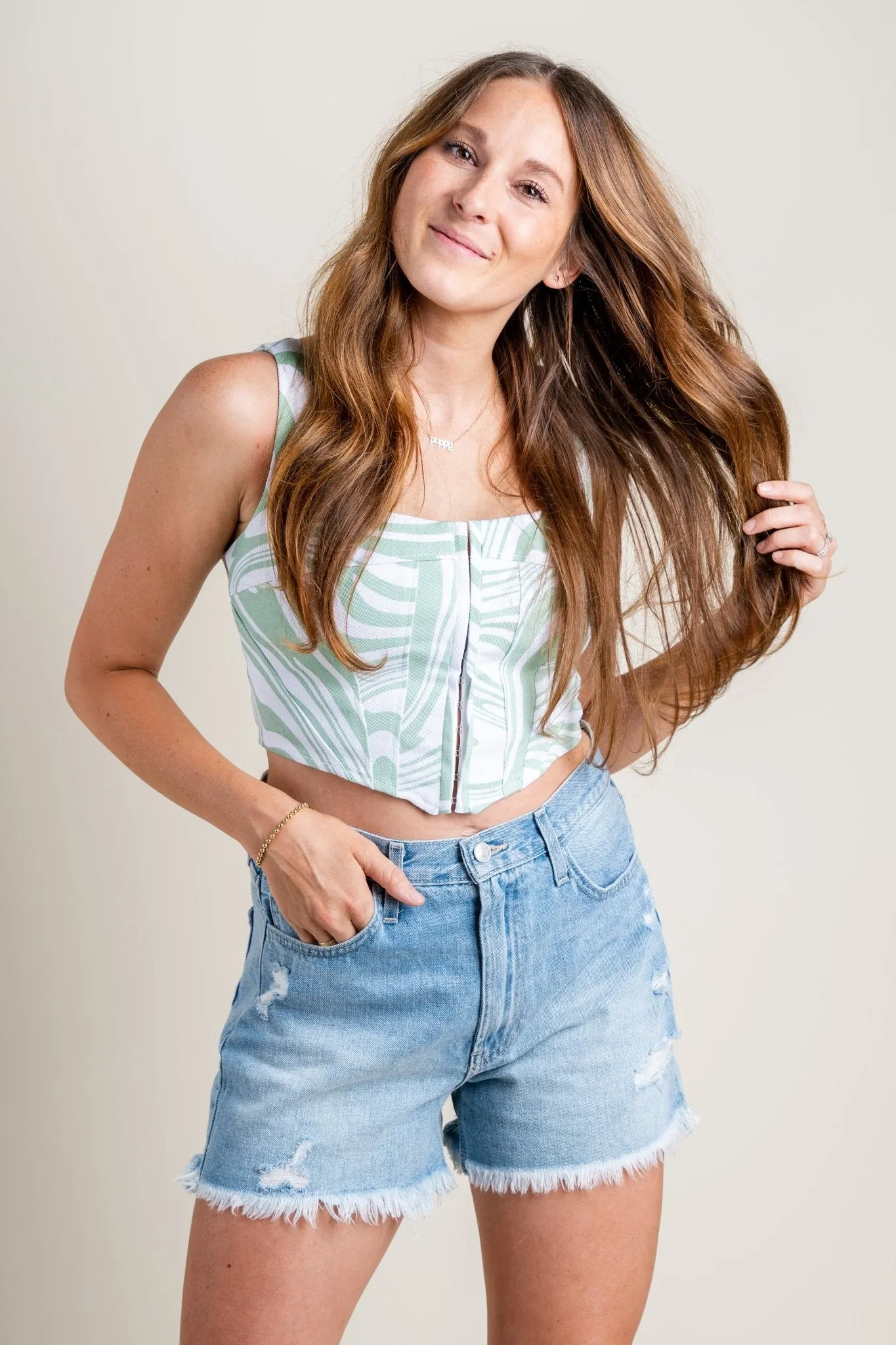 Swirl print crop top green