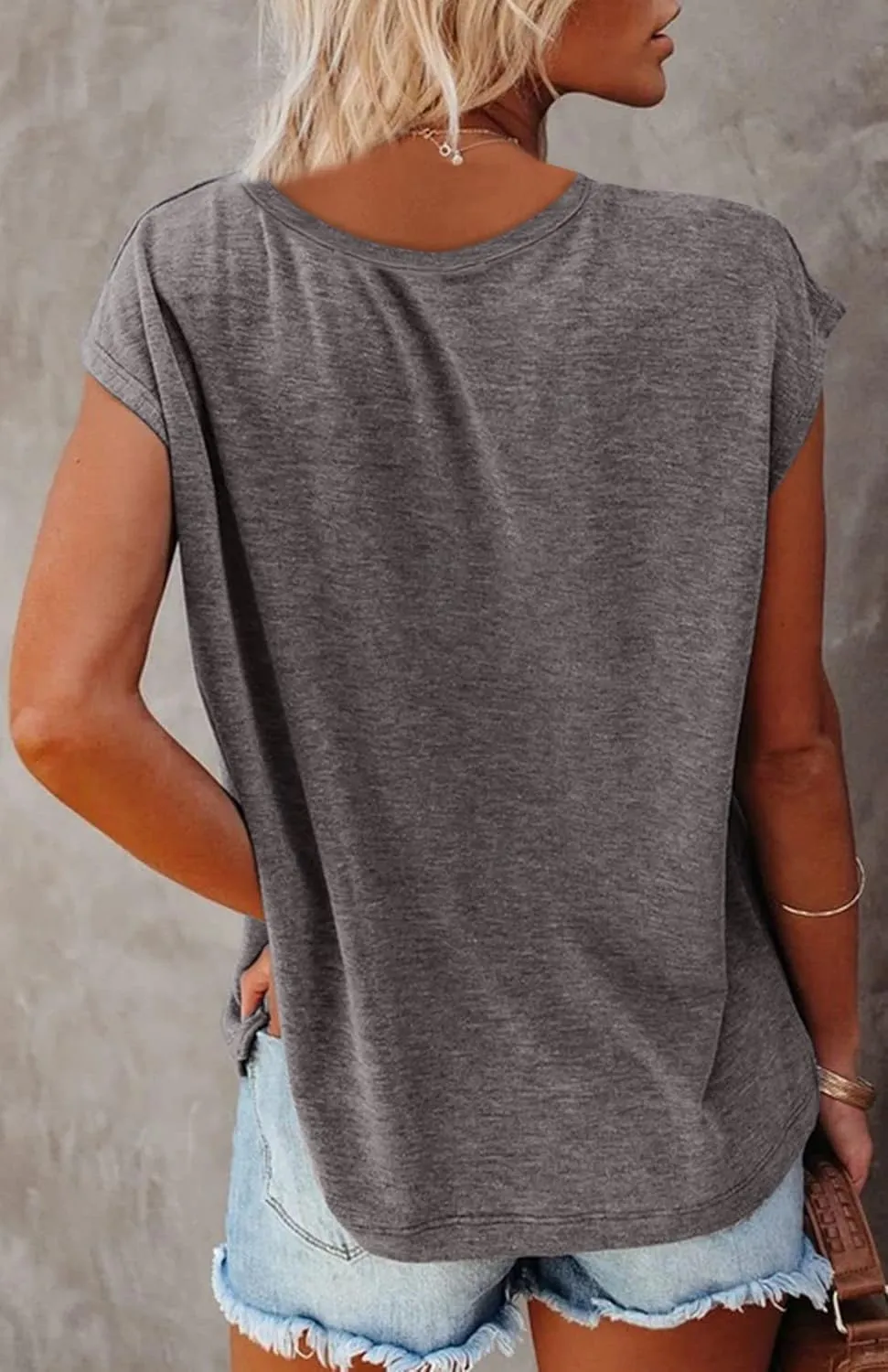 T Shirts for Women 2025 Fashion Cap Sleeve V Neck Tshirts Dressy Casual Summer Basic Tops Solid Color Tees for Work