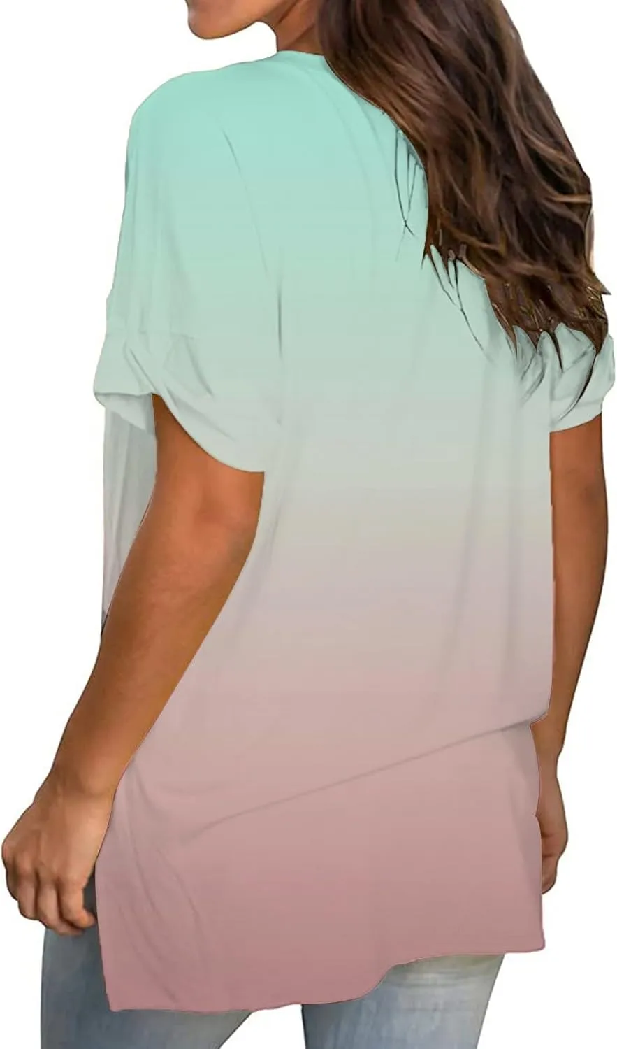 T Shirts for Women Tie Dyed Gradient Vneck Short Sleeve Shirts Oversized Casual Summer Lightweight Breathable Outfits