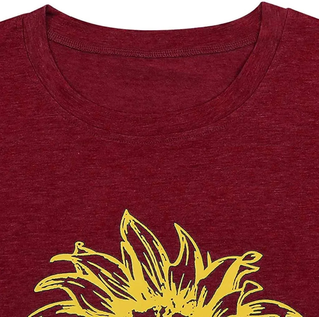 T Shirts for Women V Neck Slim Fit Flowers Print Shirt Floral Wildflowers Graphic Tees Casual Short Sleeve T Shirts