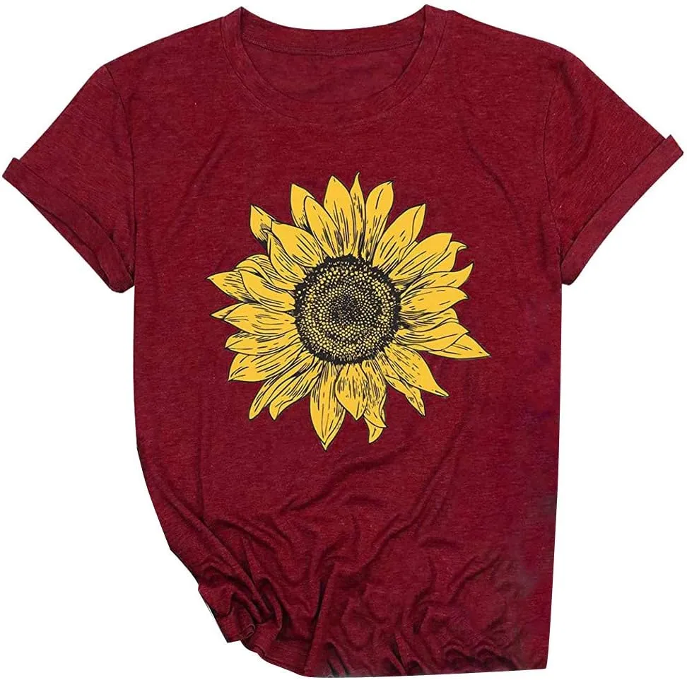 T Shirts for Women V Neck Slim Fit Flowers Print Shirt Floral Wildflowers Graphic Tees Casual Short Sleeve T Shirts