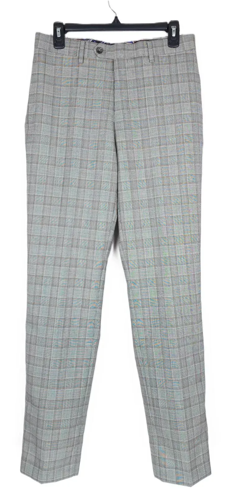 Tallia Mens Slim Fit Plaid Wool Suit Dress Pants Grey Brown 34 x 34