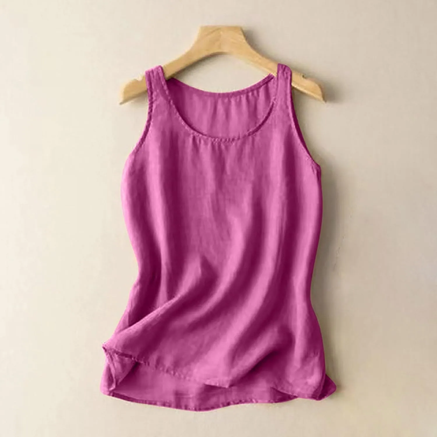 Tank Tops for Women Gauze Crewneck Sleeveless Shirts Solid Color Workout Tee Summer Beach Vacation Outfits Clothes