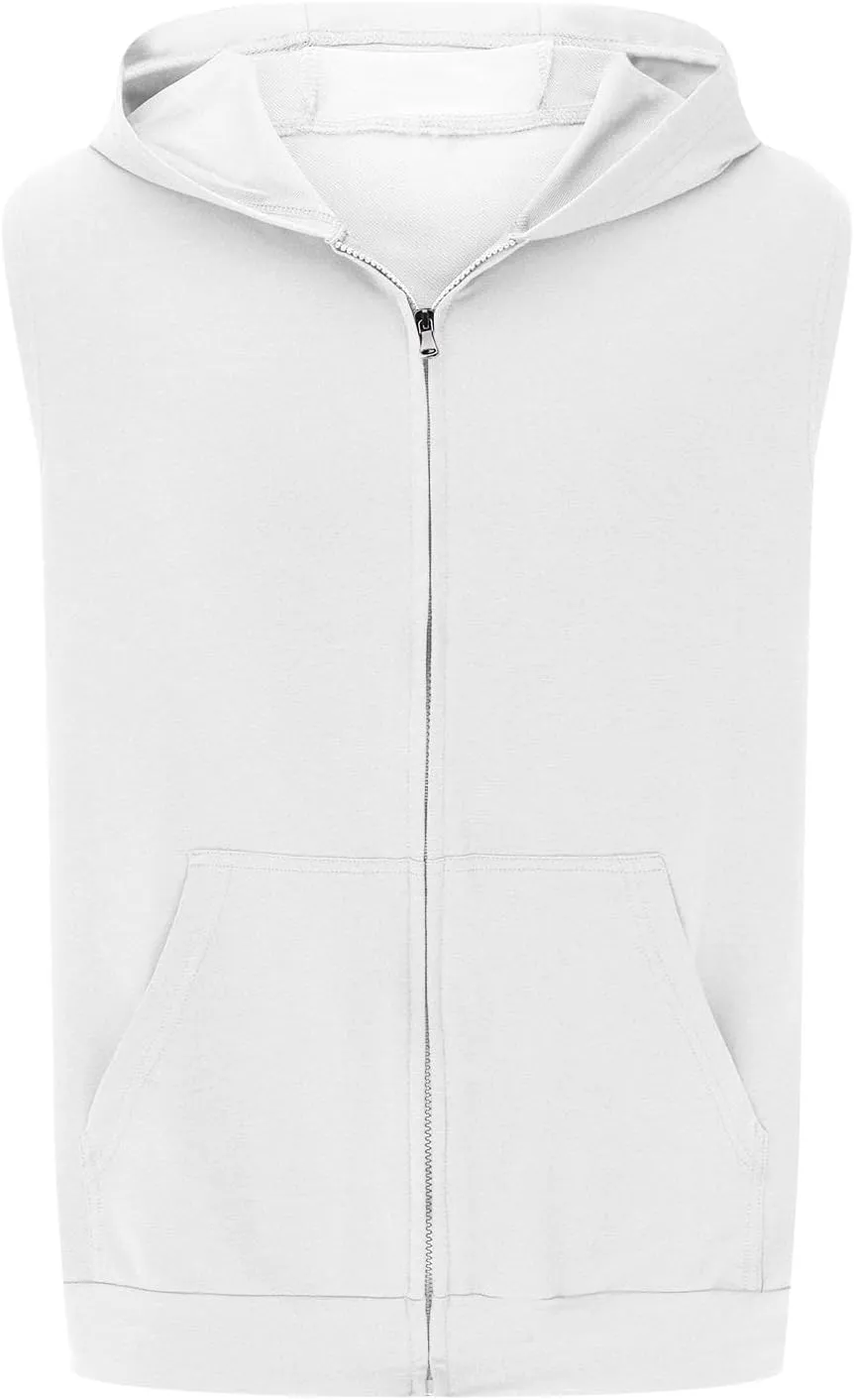 Tank Tops Men Stylish Zipper Vest Mens Bodybuilding Gym Vest Hooded T-Shirts Sleeveless Hoodies Workout Muslce Tops