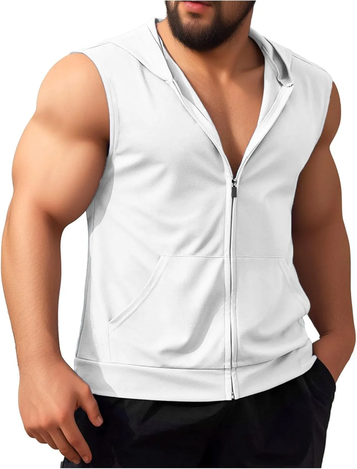 Tank Tops Men Stylish Zipper Vest Mens Bodybuilding Gym Vest Hooded T-Shirts Sleeveless Hoodies Workout Muslce Tops