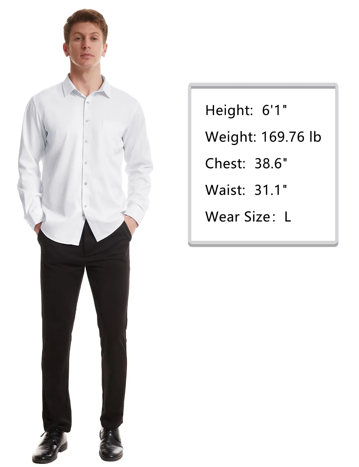 Tapata Men's Dress Shirts Stretch Long Sleeve Solid Formal Business Casual Button Down Regular Fit, White, Small