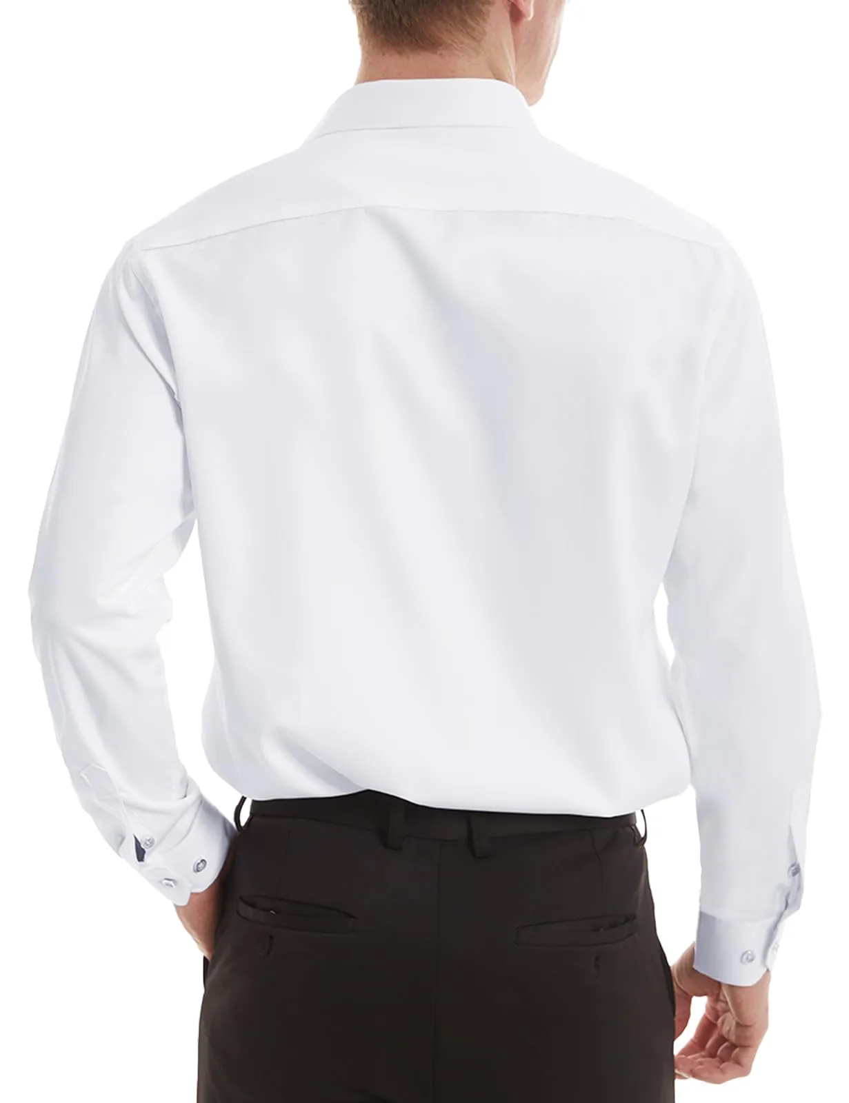 Tapata Men's Dress Shirts Stretch Long Sleeve Solid Formal Business Casual Button Down Regular Fit, White, Small