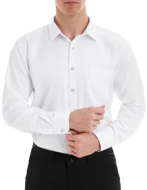 Tapata Men's Dress Shirts Stretch Long Sleeve Solid Formal Business Casual Button Down Regular Fit, White, Small