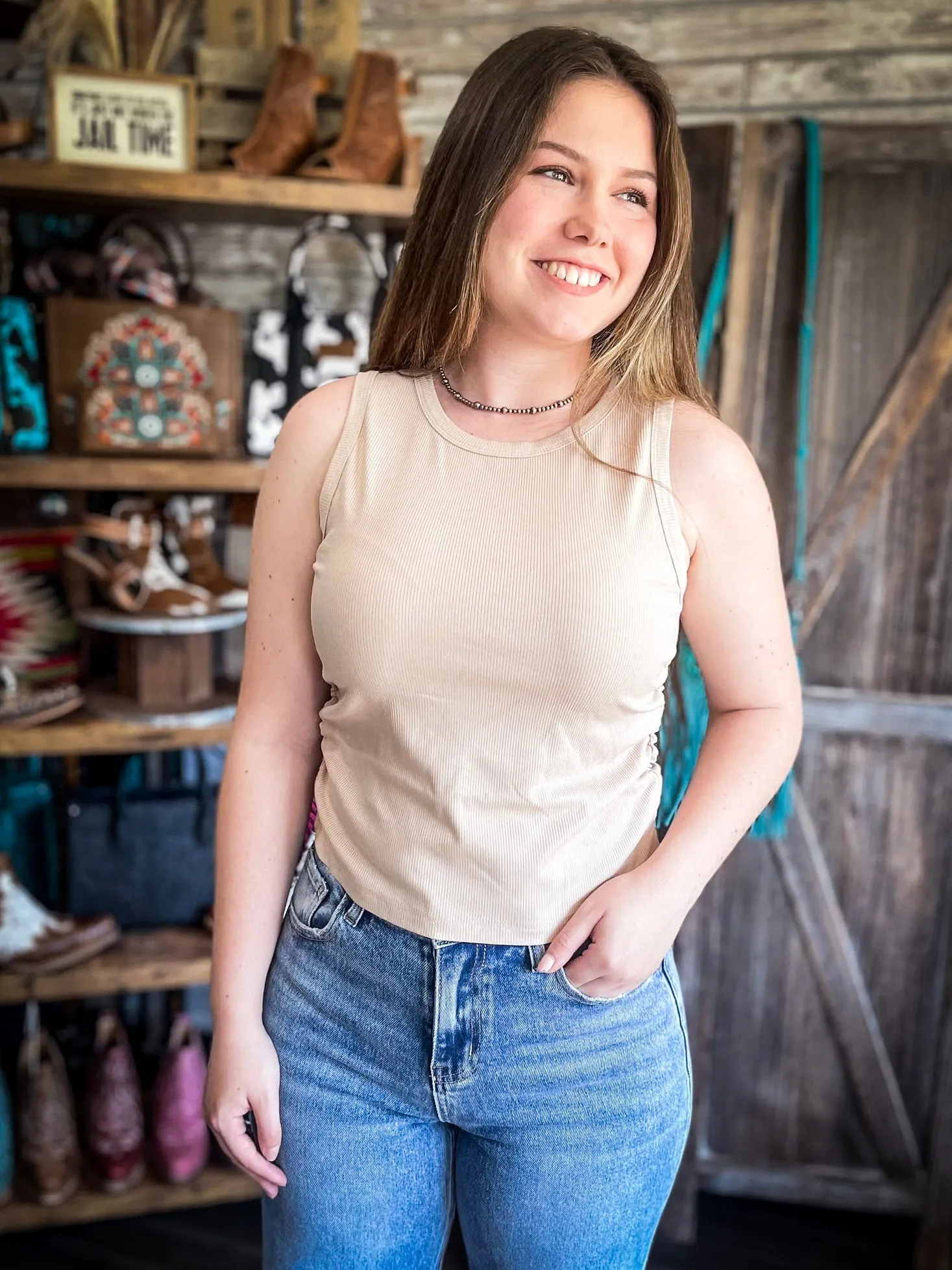 Taylor Ribbed Tank - Tan
