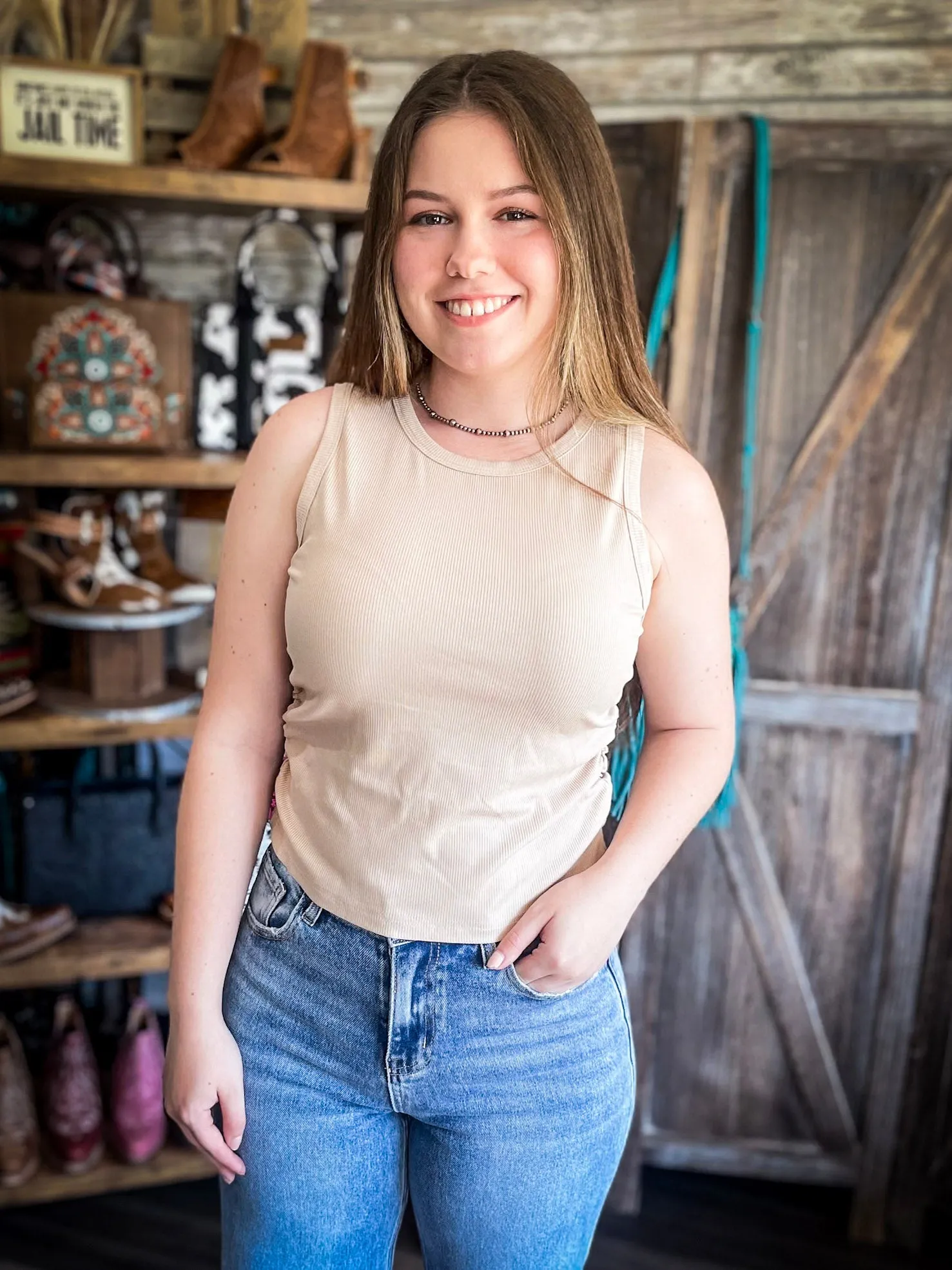 Taylor Ribbed Tank - Tan