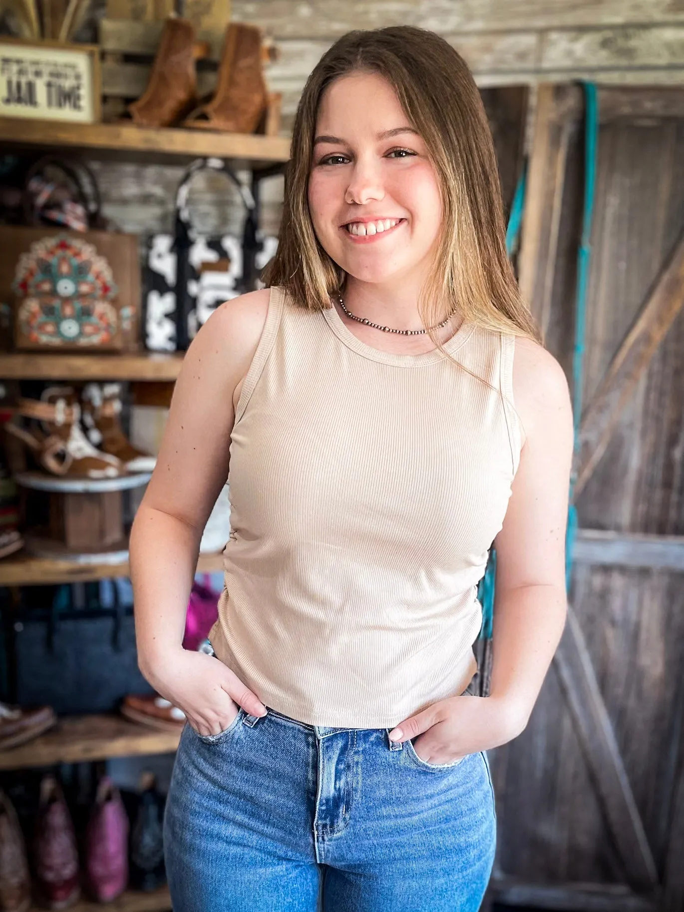 Taylor Ribbed Tank - Tan