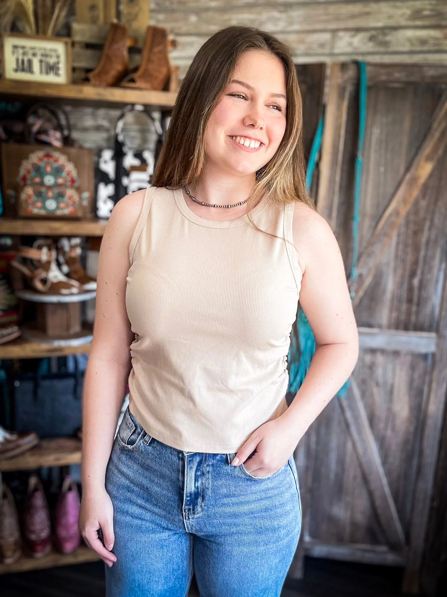 Taylor Ribbed Tank - Tan