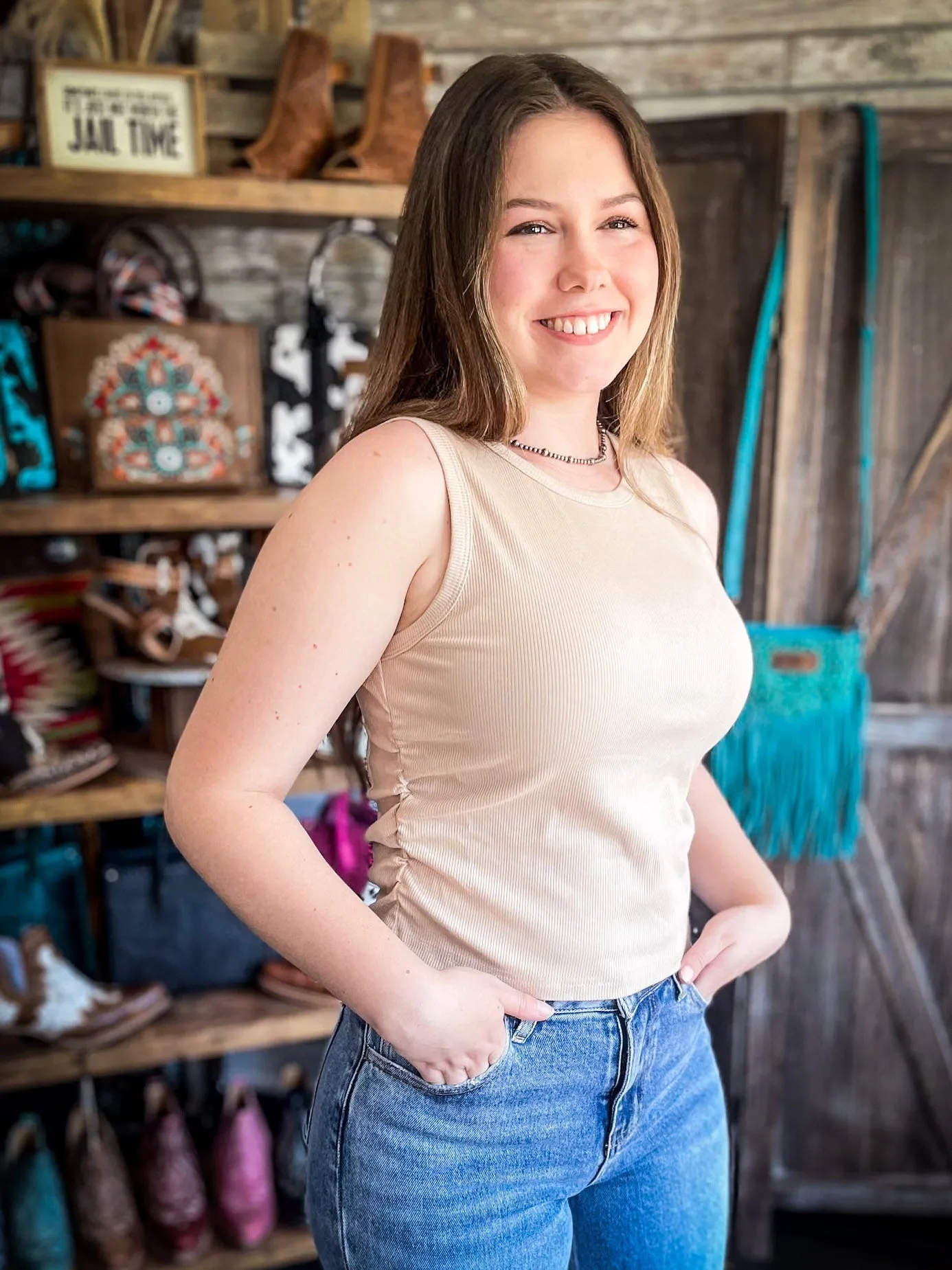 Taylor Ribbed Tank - Tan