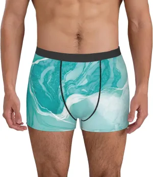 Teal Turquoise Print Boxer Briefs For Men Breathable Underwear-