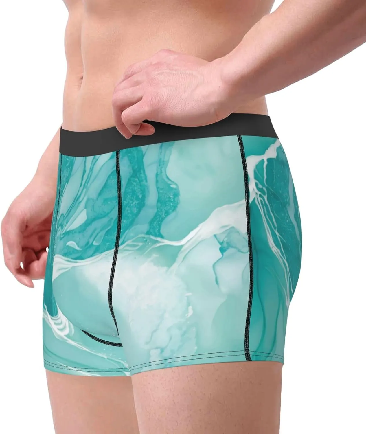 Teal Turquoise Print Boxer Briefs For Men Breathable Underwear-