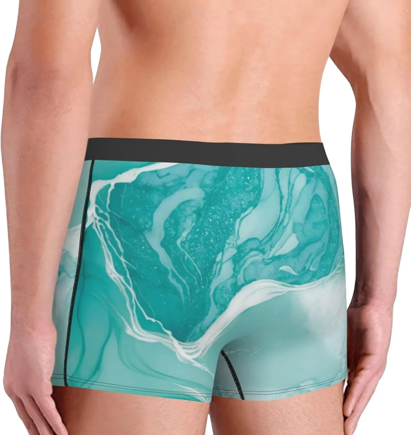 Teal Turquoise Print Boxer Briefs For Men Breathable Underwear-