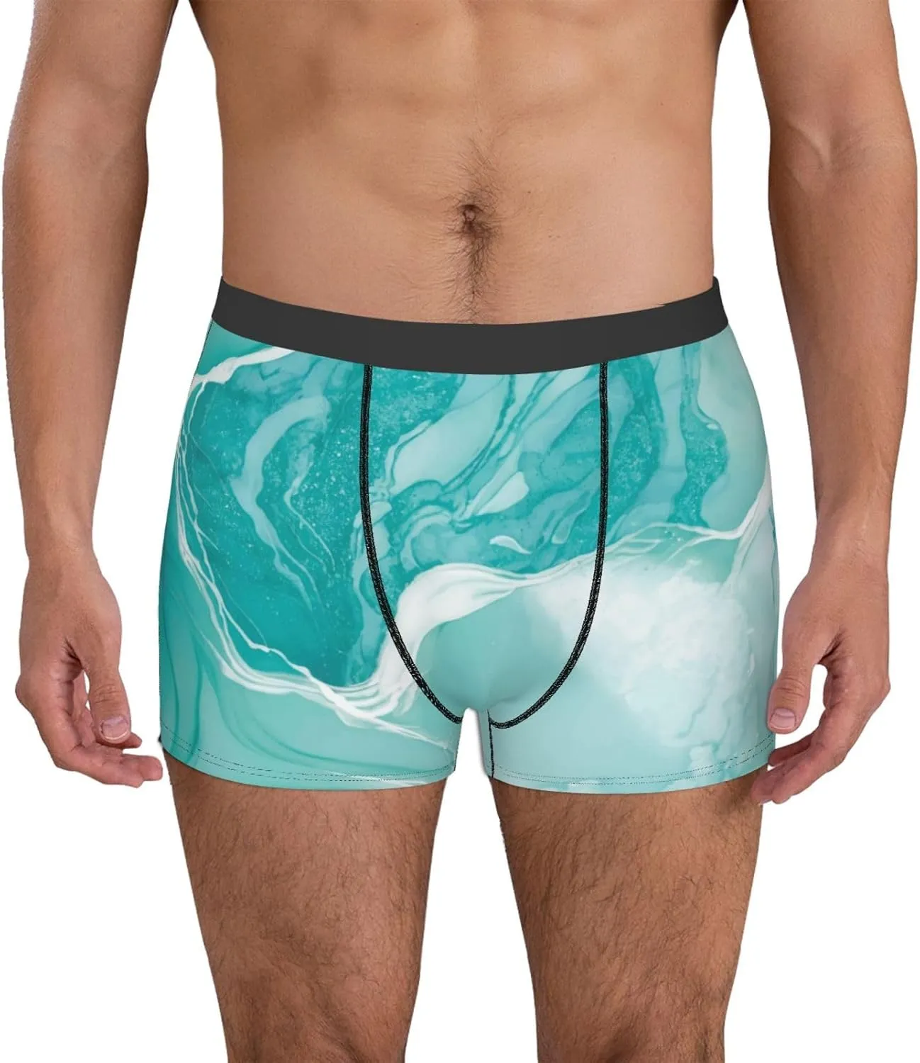 Teal Turquoise Print Boxer Briefs For Men Breathable Underwear-