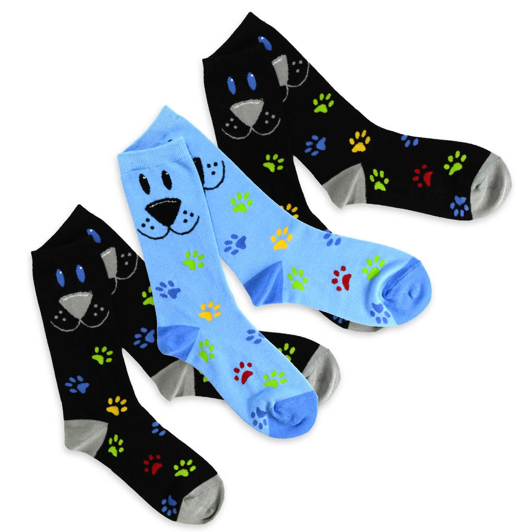 TeeHee Socks Men's Novelty Cotton Crew Dog Face 3-Pack (11130)