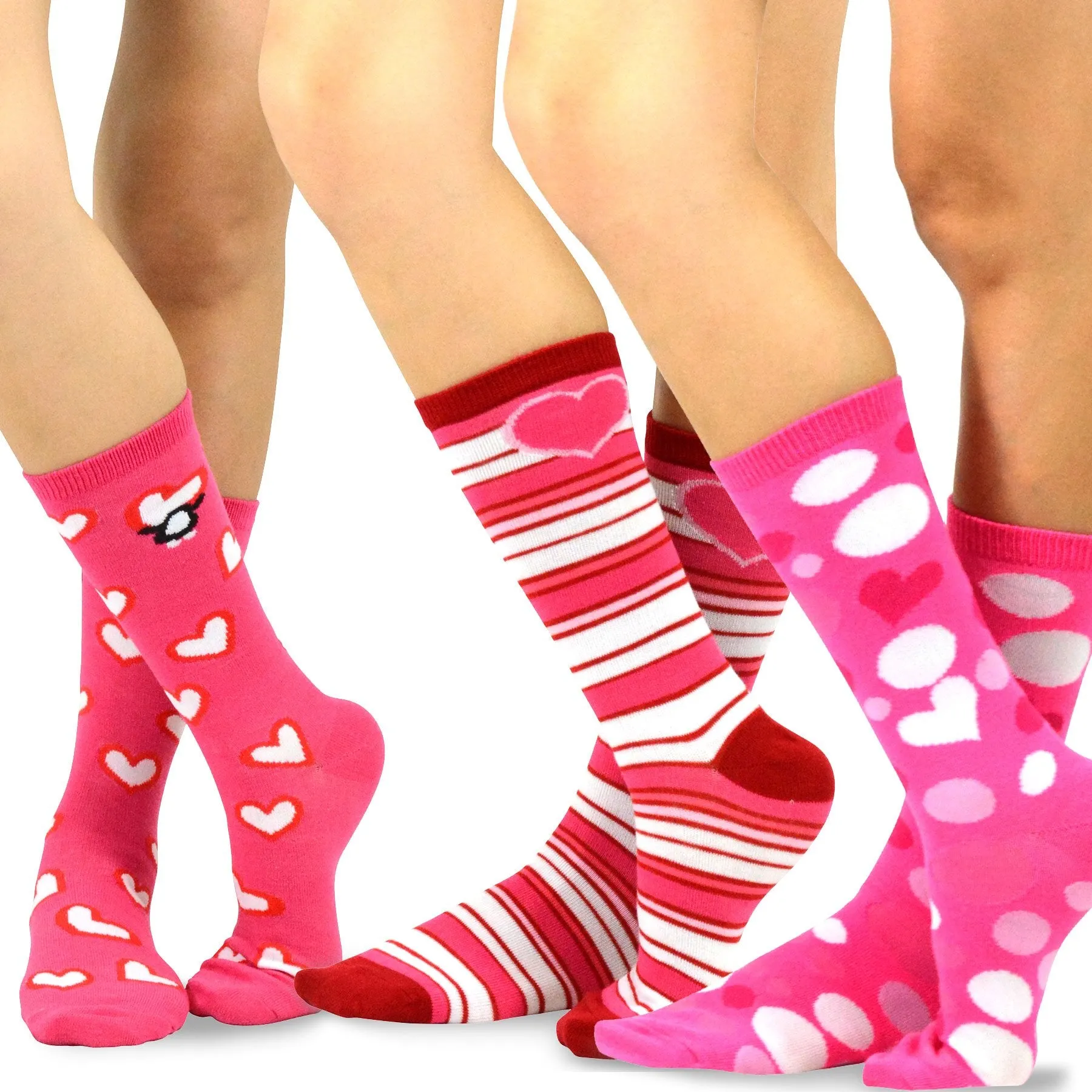TeeHee Socks Women's Valentine Cotton Crew Pink Heart 3-Pack (11454)