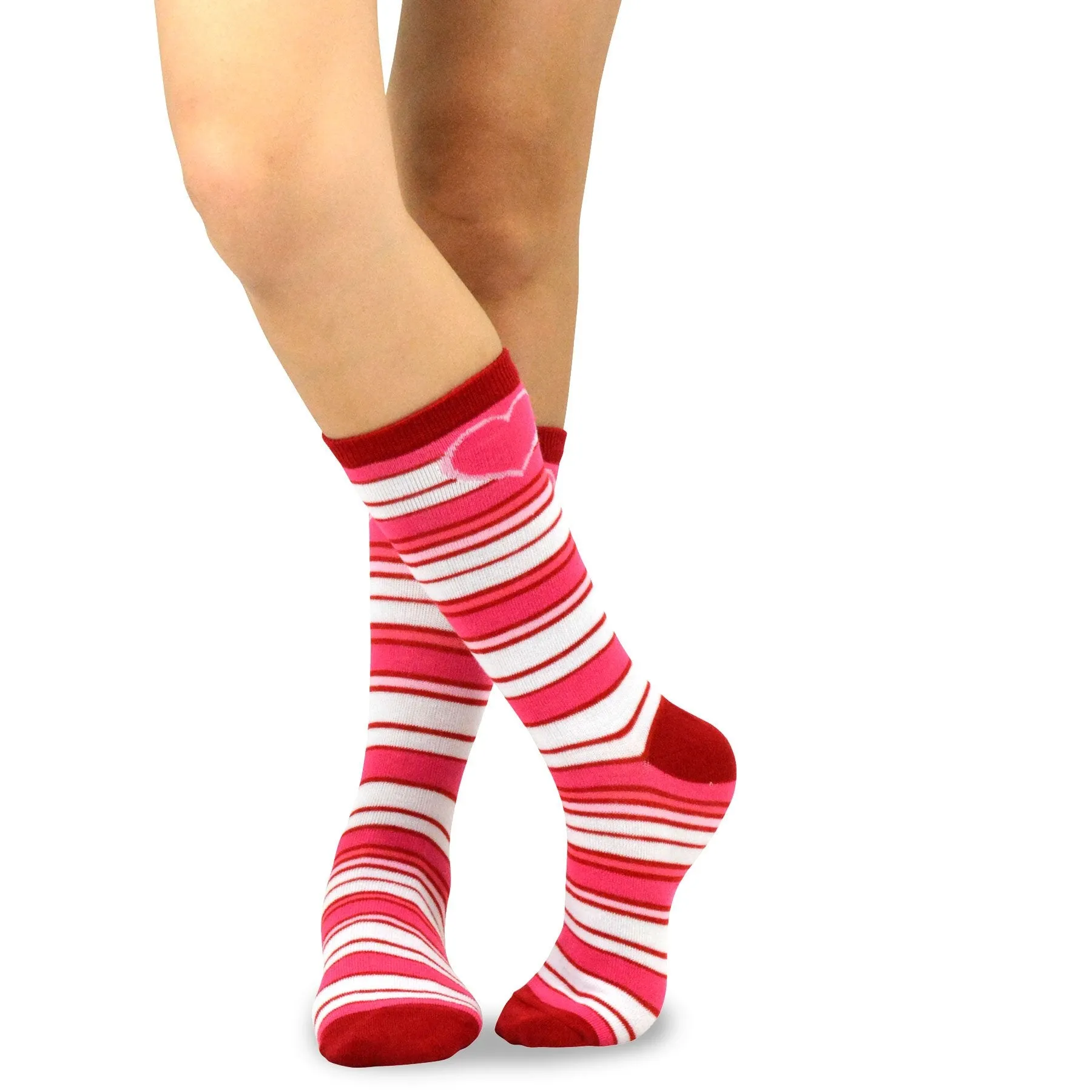TeeHee Socks Women's Valentine Cotton Crew Pink Heart 3-Pack (11454)