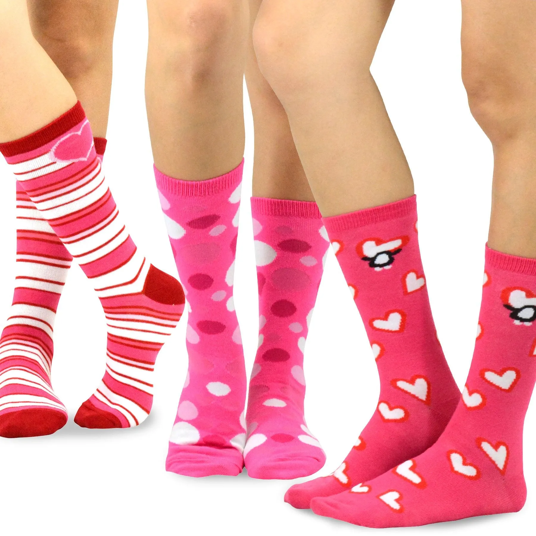 TeeHee Socks Women's Valentine Cotton Crew Pink Heart 3-Pack (11454)