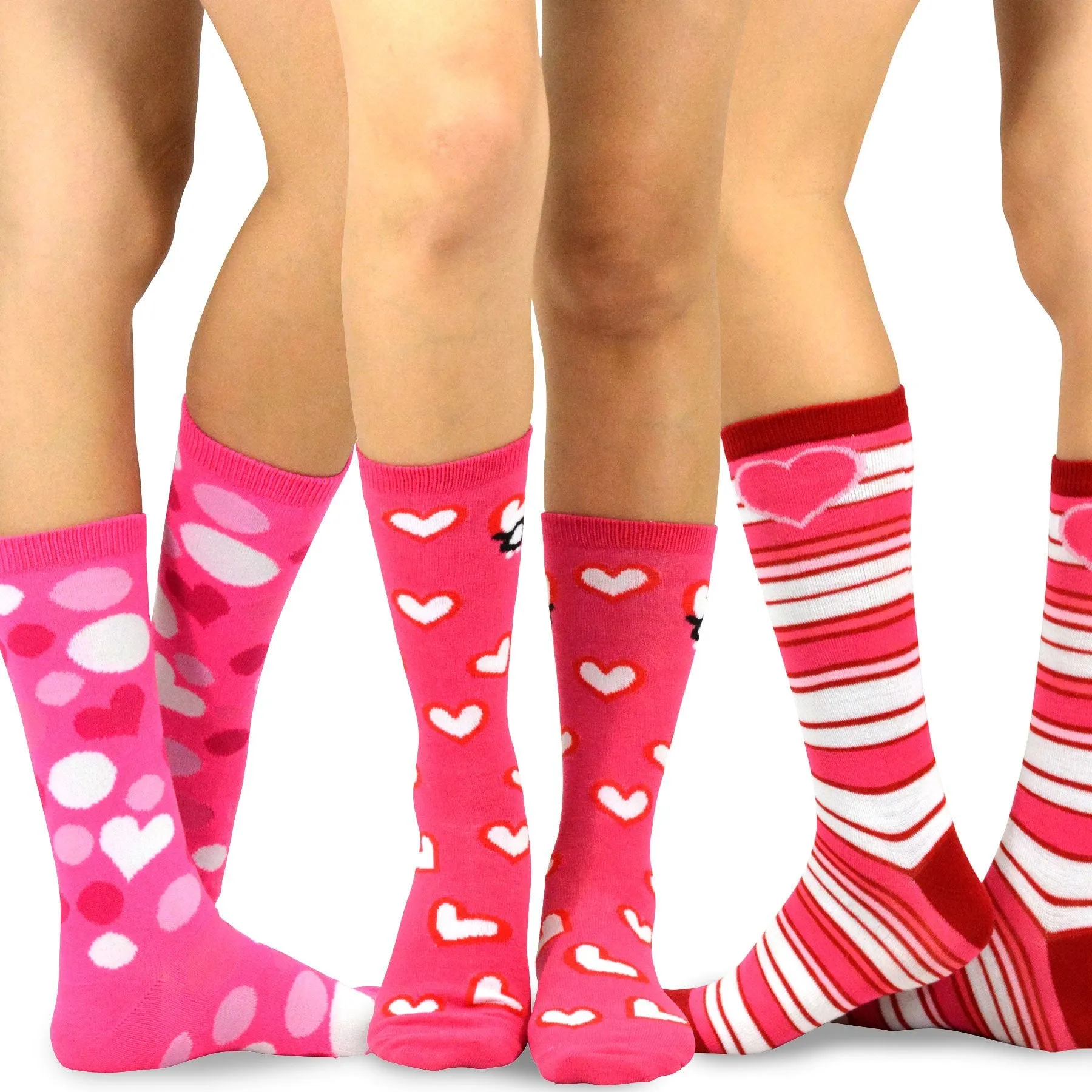 TeeHee Socks Women's Valentine Cotton Crew Pink Heart 3-Pack (11454)