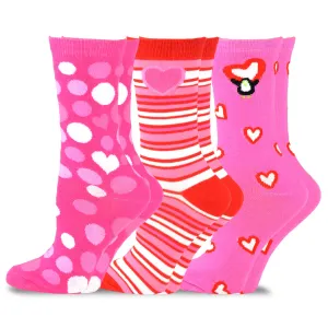 TeeHee Socks Women's Valentine Cotton Crew Pink Heart 3-Pack (11454)