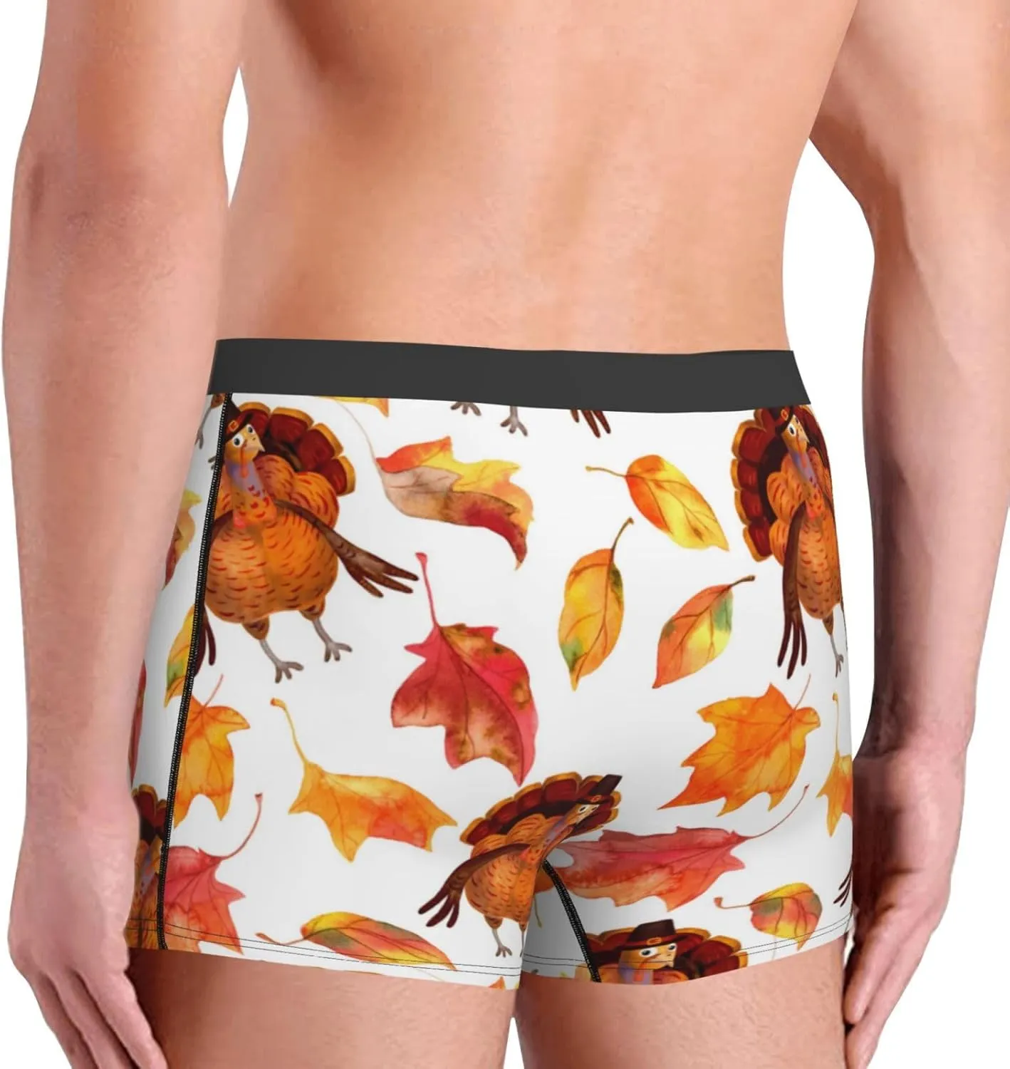 Thanksgiving Turkey Leaves Print Boxer Briefs For Men Breathable Underwear-
