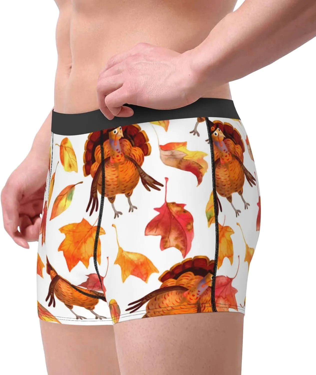 Thanksgiving Turkey Leaves Print Boxer Briefs For Men Breathable Underwear-