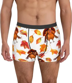 Thanksgiving Turkey Leaves Print Boxer Briefs For Men Breathable Underwear-