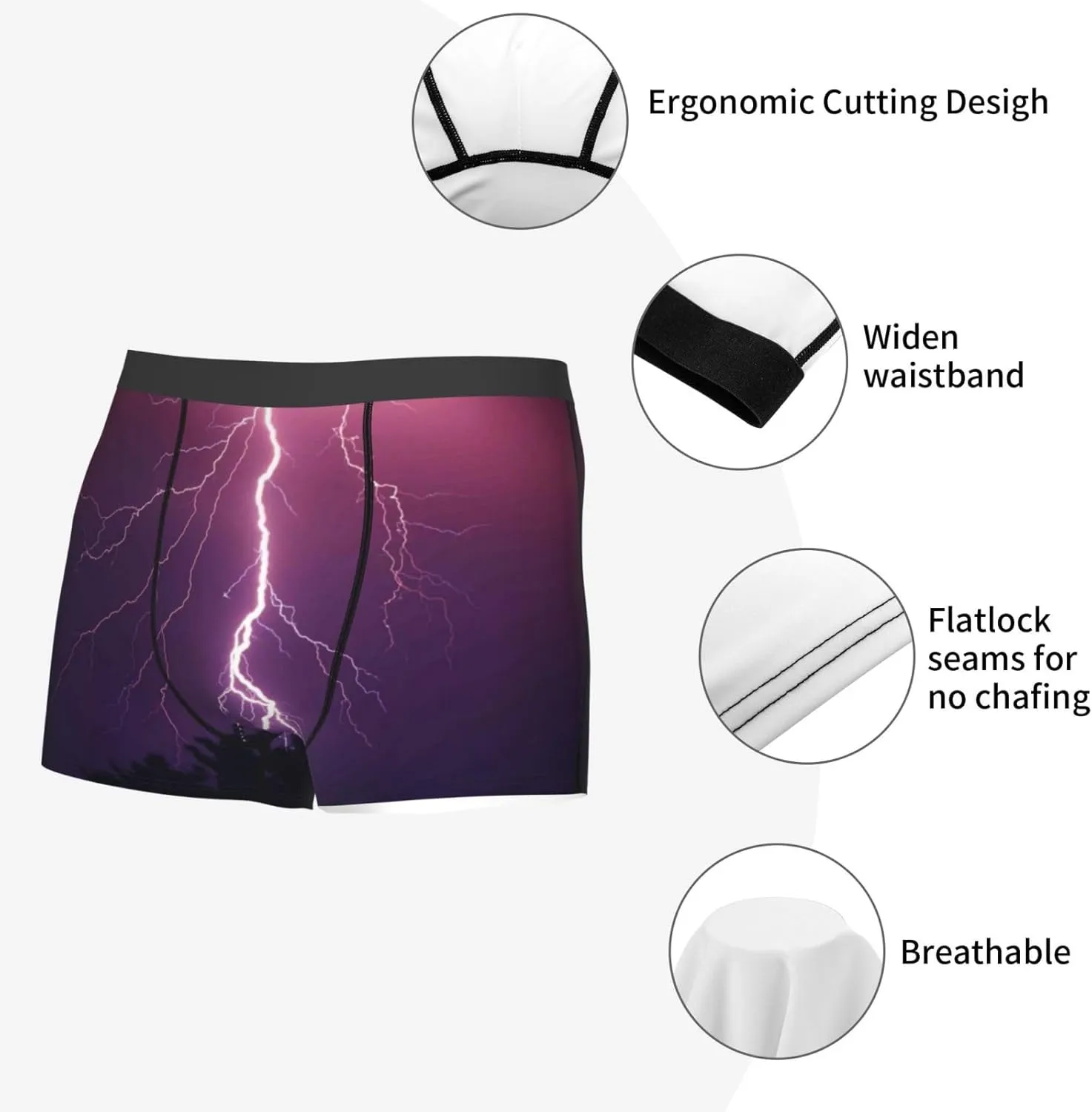 Thunderstorm Violet Purple Print Boxer Briefs For Men Breathable Underwear-