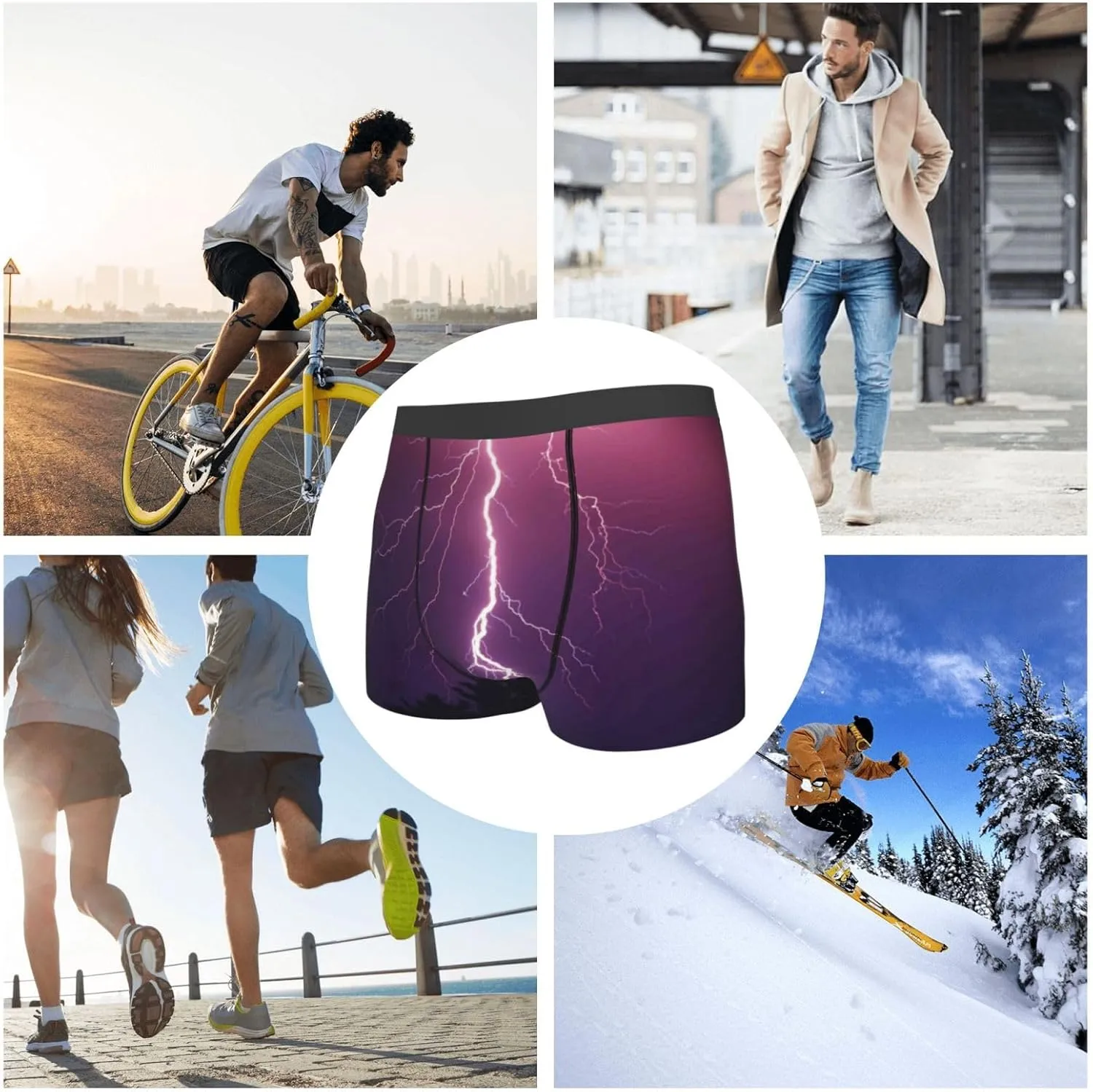Thunderstorm Violet Purple Print Boxer Briefs For Men Breathable Underwear-