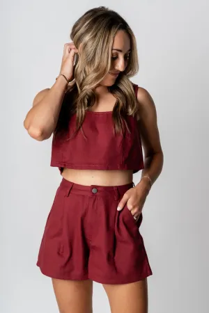 Tie back crop tank top burgundy