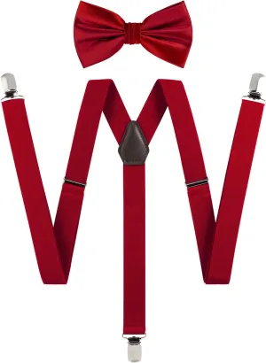 TIE G Solid Color Men's Suspender   Woven Bow Tie Set for Wedding : Vivid Color, Adjustable Brace, Strong Clip, Elastic Band