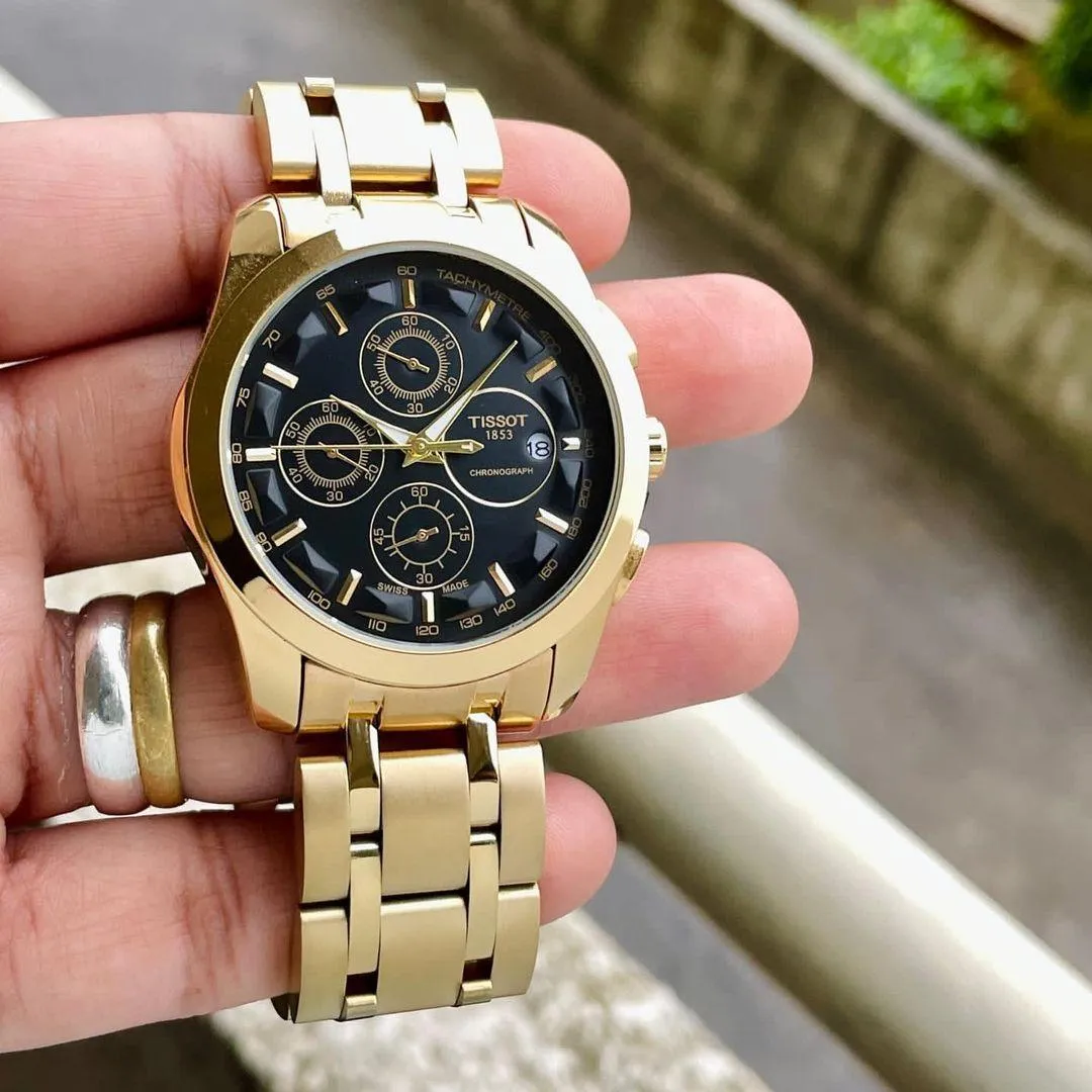 Tissot Chronograph Men's Watch Gold Stainless Steel Case With Black Dial Men's Watch Formal Casual Watch for Men's TS-1292 _Best Formal Look Watch For Men's