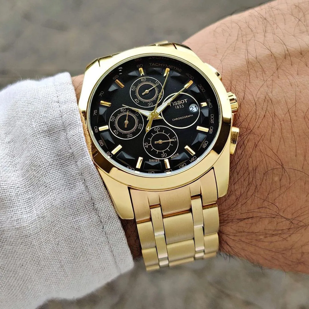 Tissot Chronograph Men's Watch Gold Stainless Steel Case With Black Dial Men's Watch Formal Casual Watch for Men's TS-1292 _Best Formal Look Watch For Men's