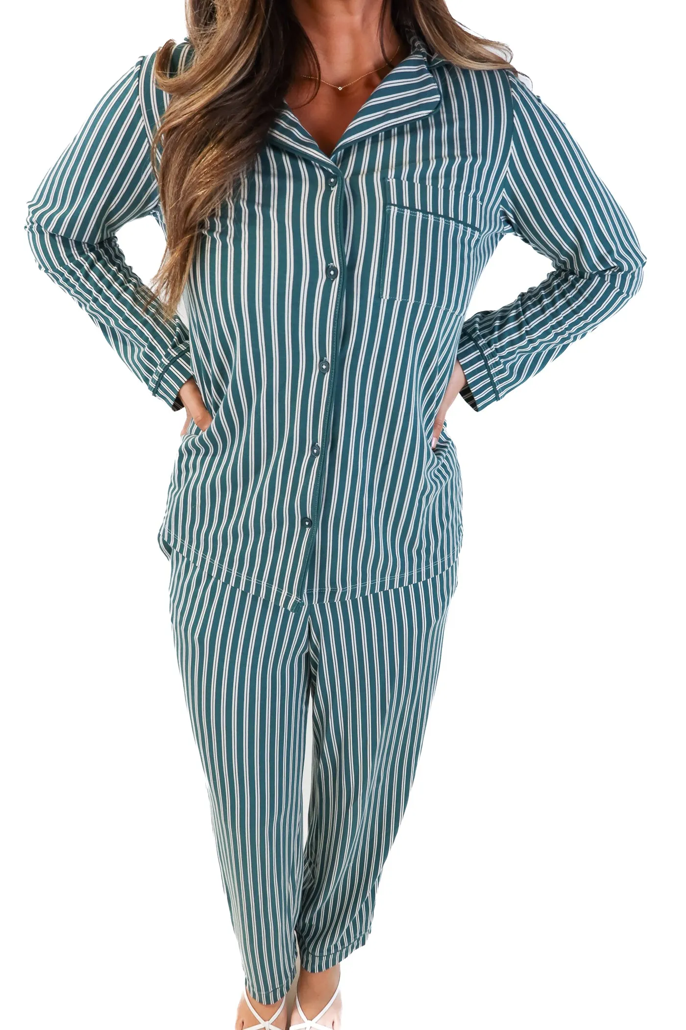 Tommy John green/white striped pajama set (M; retail $136)