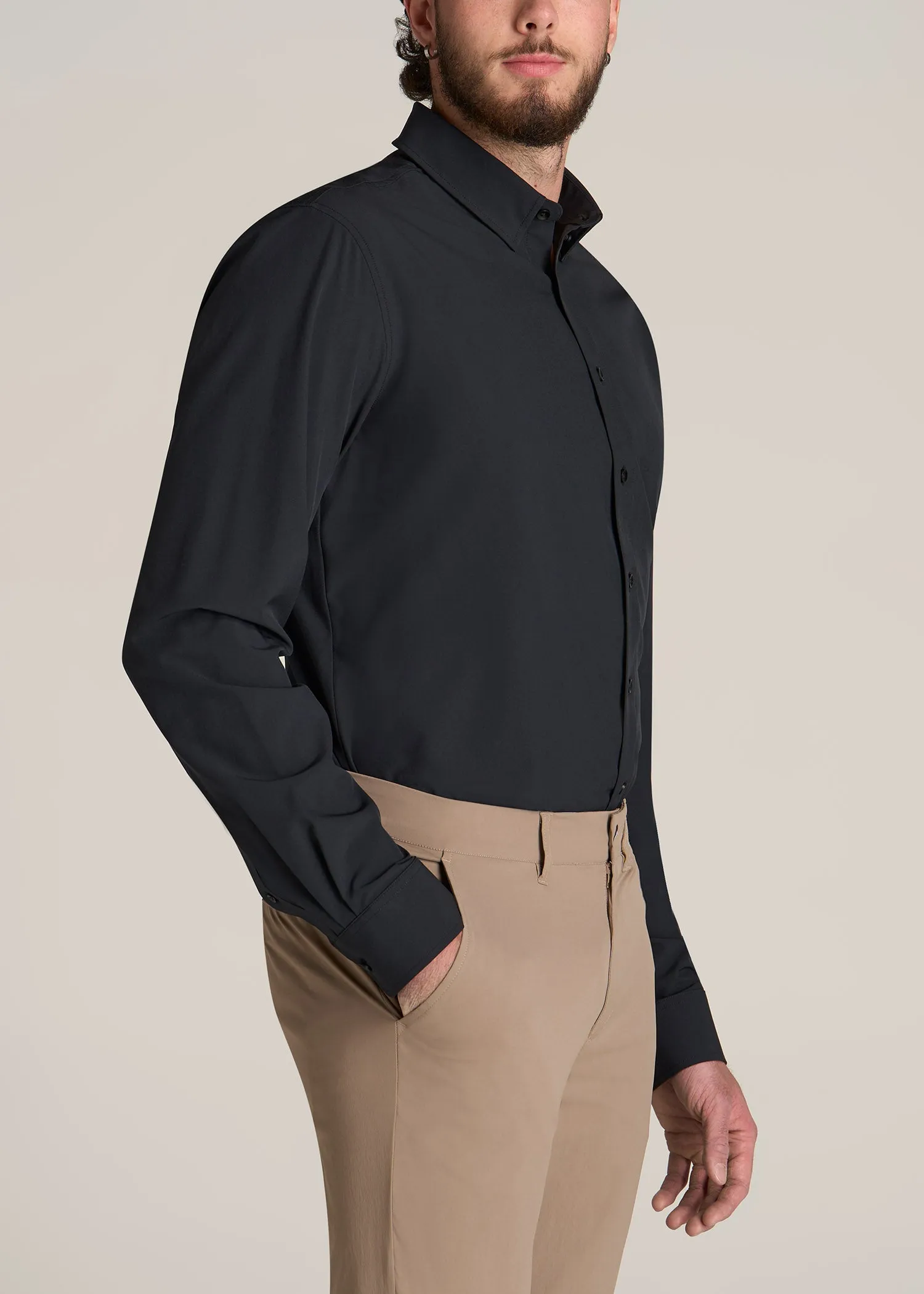Traveler Stretch Dress Shirt for Tall Men in Black