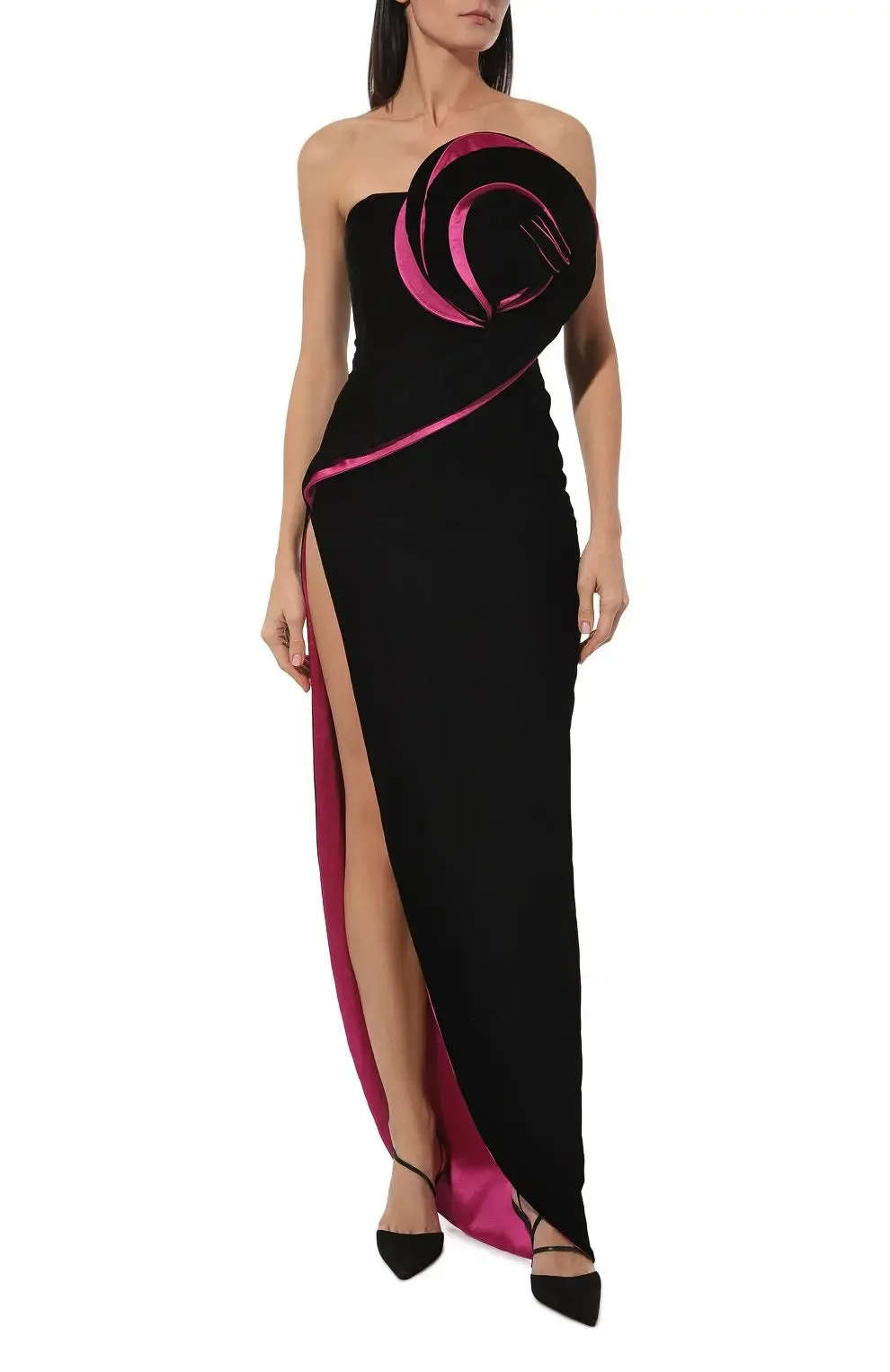 Trend4us Elegant Asymmetric Strapless High Slit Evening Gown