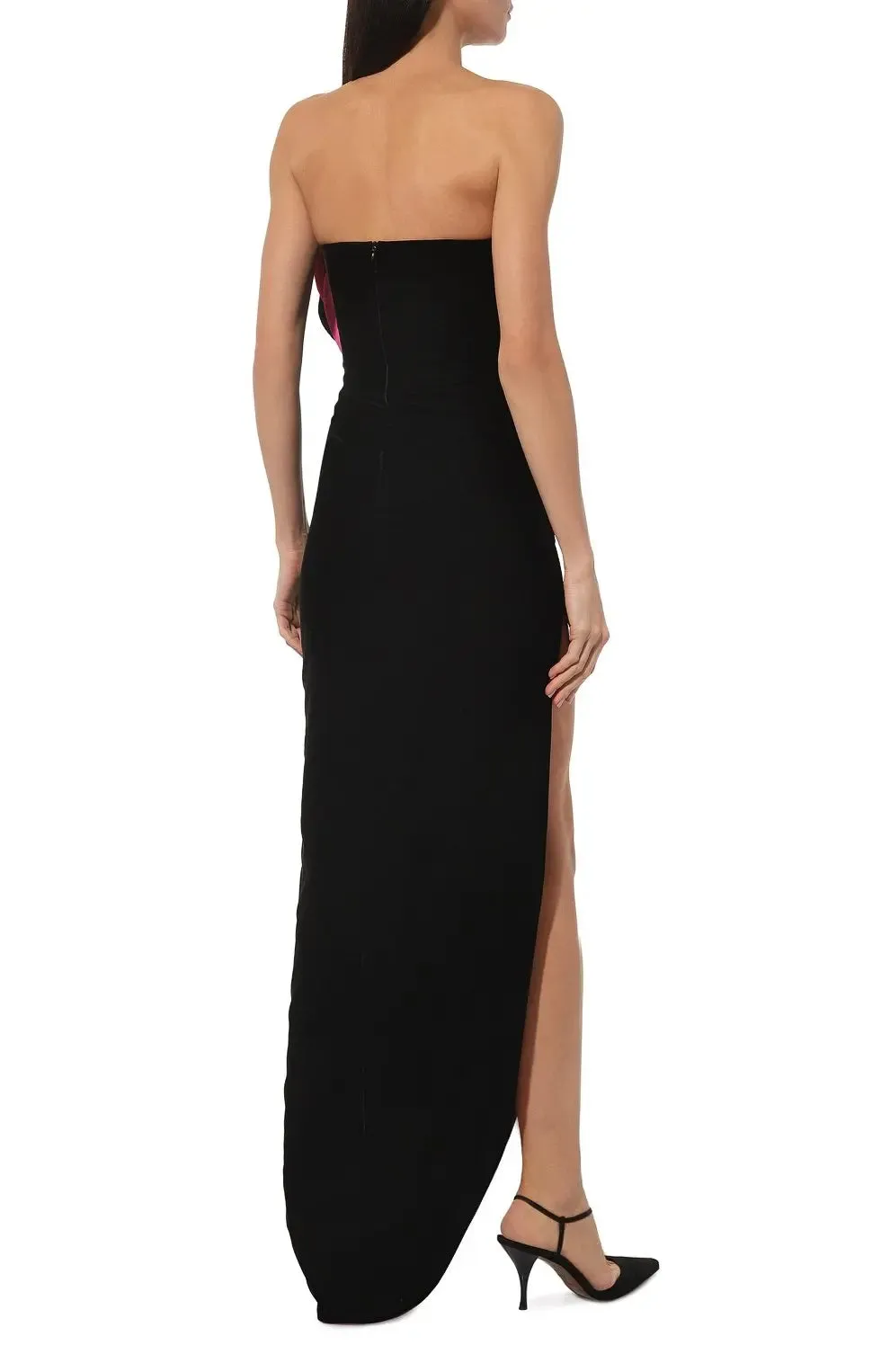 Trend4us Elegant Asymmetric Strapless High Slit Evening Gown