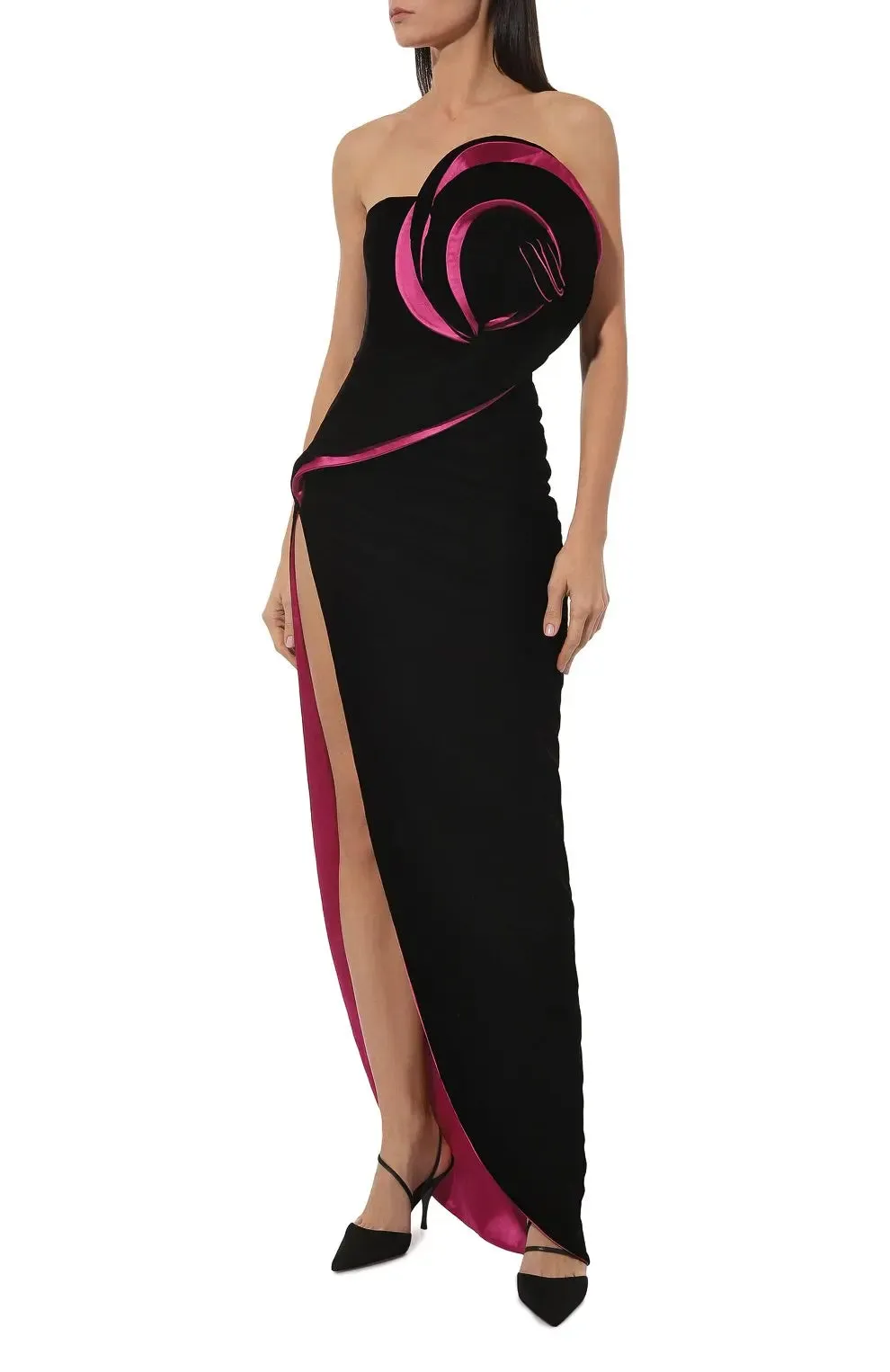 Trend4us Elegant Asymmetric Strapless High Slit Evening Gown
