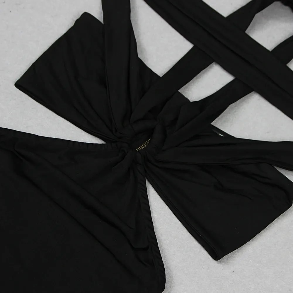 Trend4us Women's Elegant Black Cutout Evening Maxi Dress