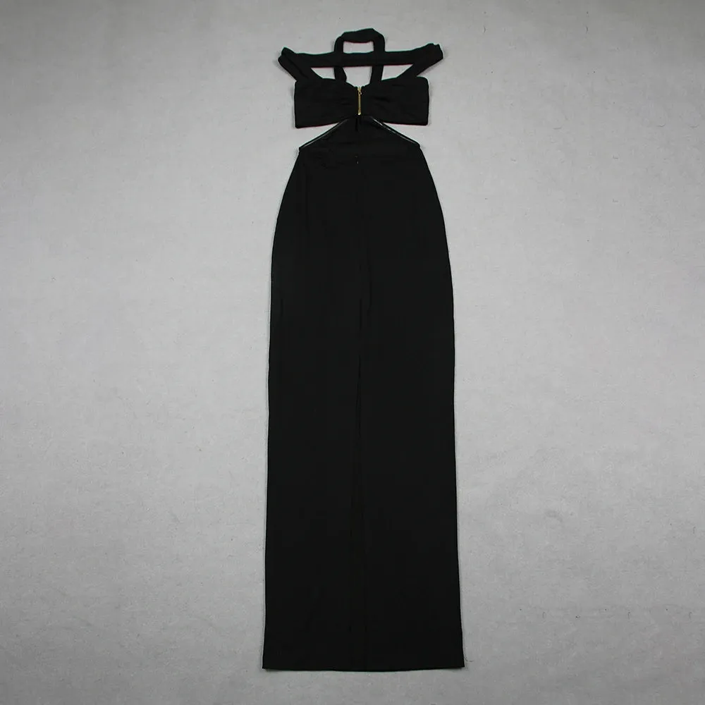 Trend4us Women's Elegant Black Cutout Evening Maxi Dress