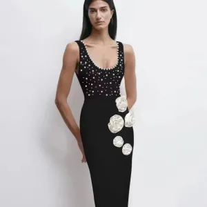 Trend4us Women's Elegant Pearl Floral Applique Mermaid Dress