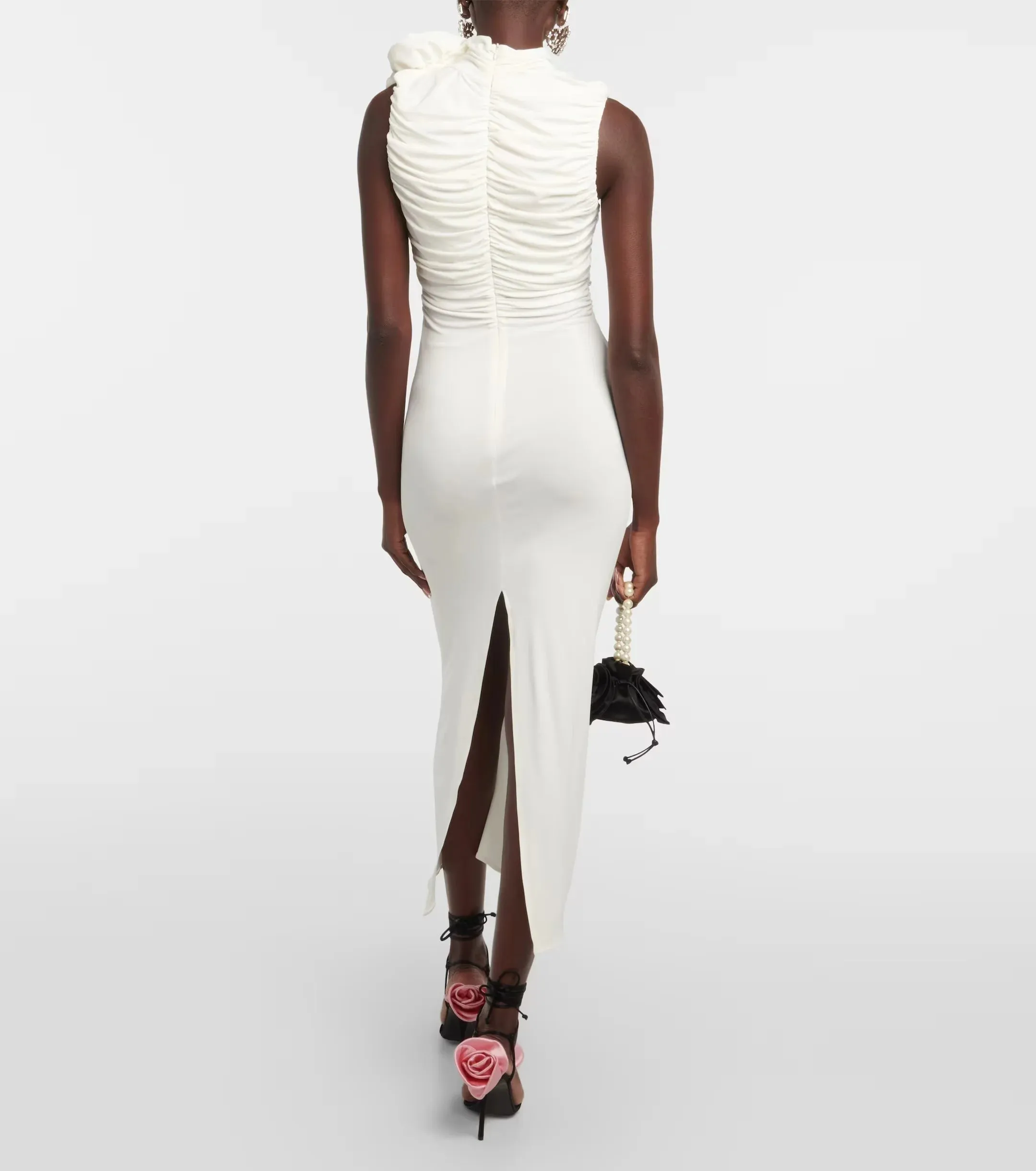 Trend4us Women's Ruched Flower High Neck Evening Gown