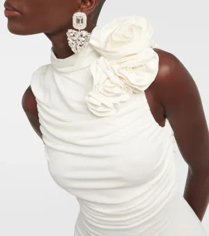 Trend4us Women's Ruched Flower High Neck Evening Gown