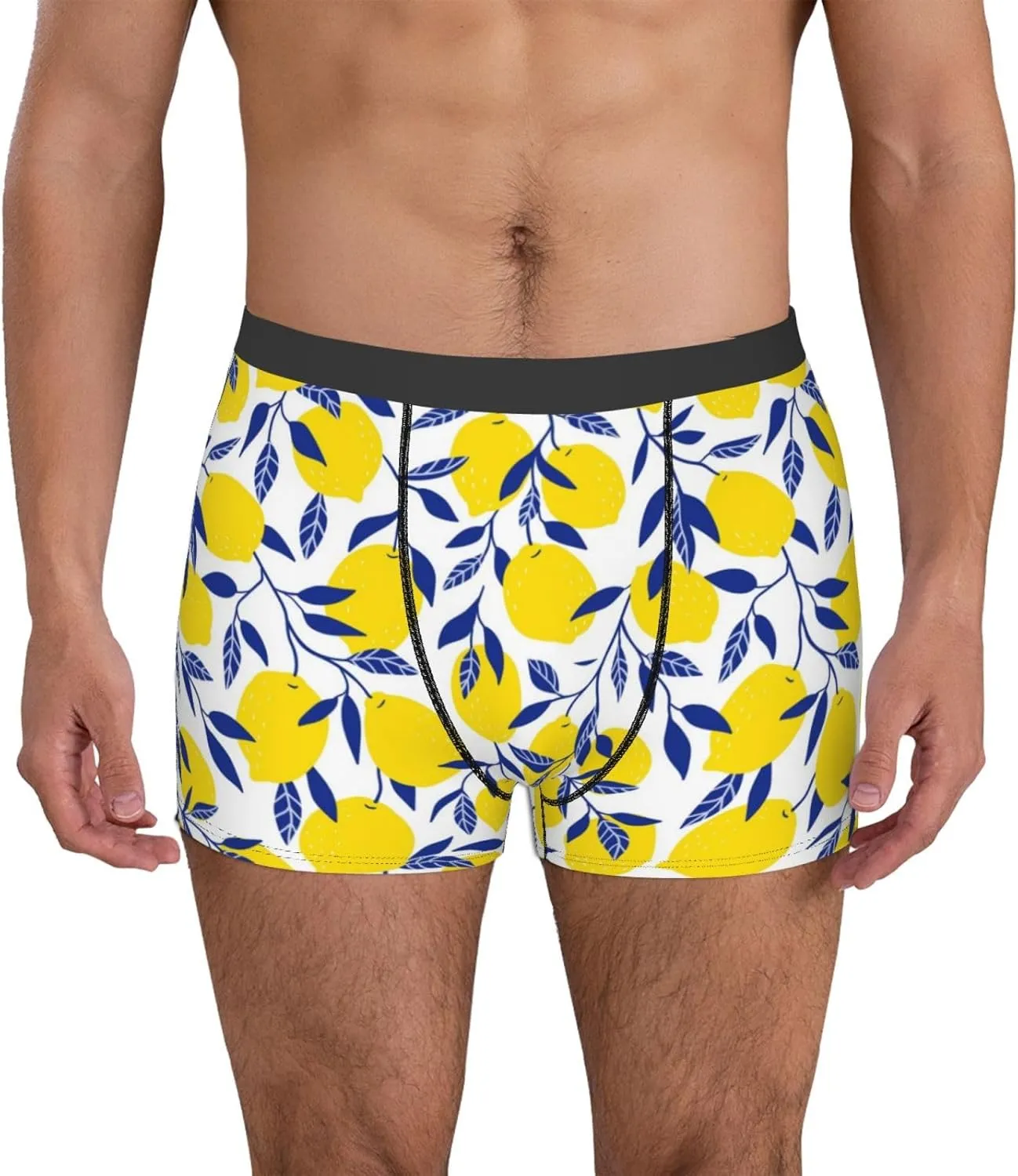 Tropical Lemon Print Boxer Briefs For Men Breathable Underwear-